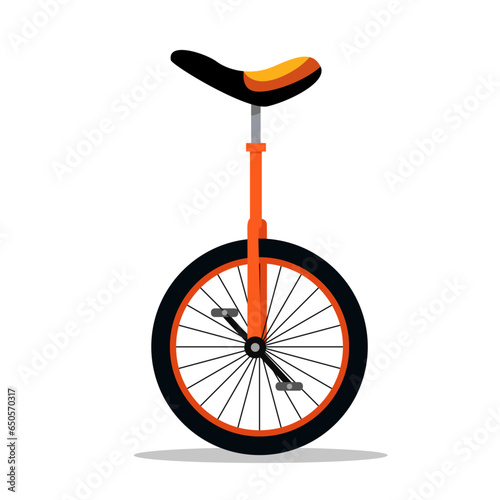 Flat vector illustration of side view of one wheel or unicycle used in circus for performing balancing act.
