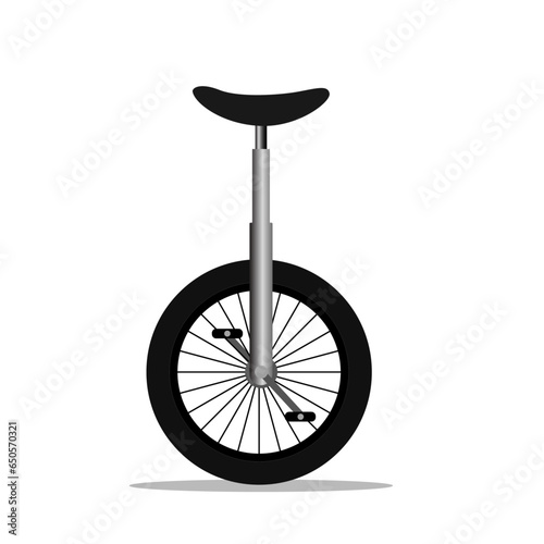 Flat vector illustration of side view of one wheel or unicycle used in circus for performing balancing act.
