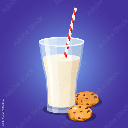 Vector glass of milk with chocolate cookies