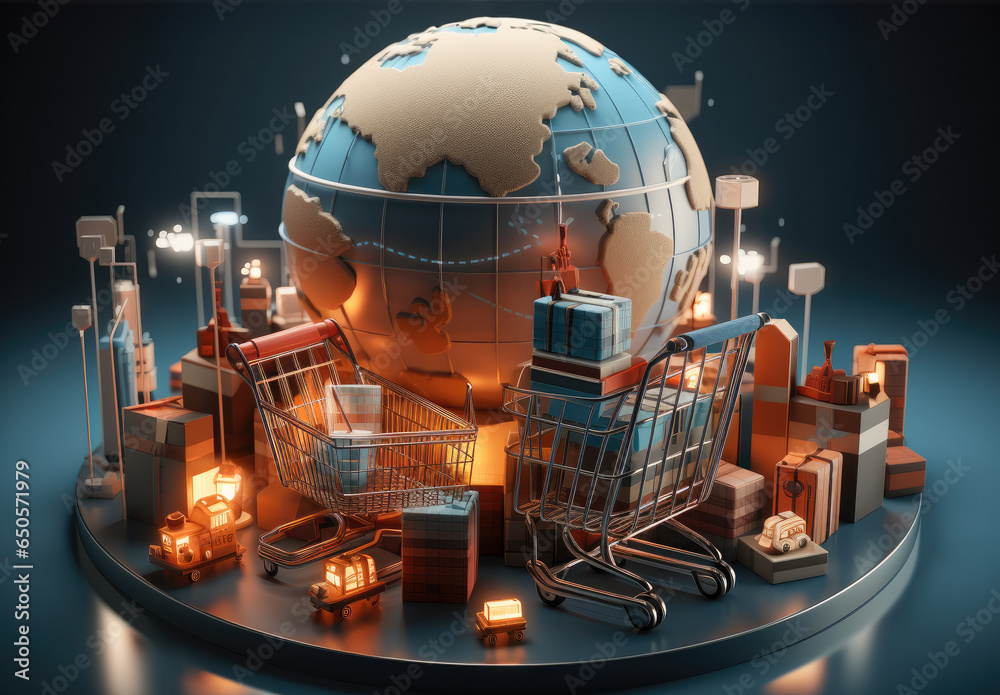 E-commerce is a vital component for many businesses in today's digital world, 3d rendering. - obrazy, fototapety, plakaty 