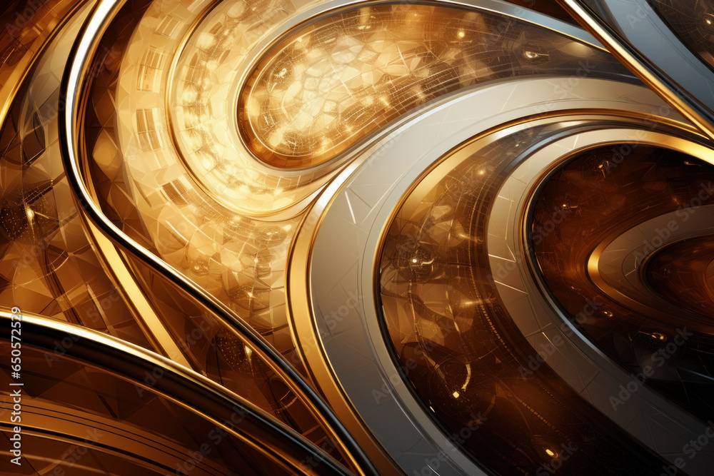 Abstract golden background. Luxurious shiny texture. Golden surface of liquid metal. 3D background. Abstract futuristic background.