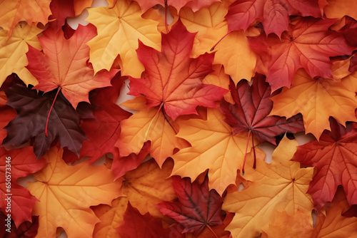 Vibrant red and orange Autumn leaves form a fall backdrop  AI generated
