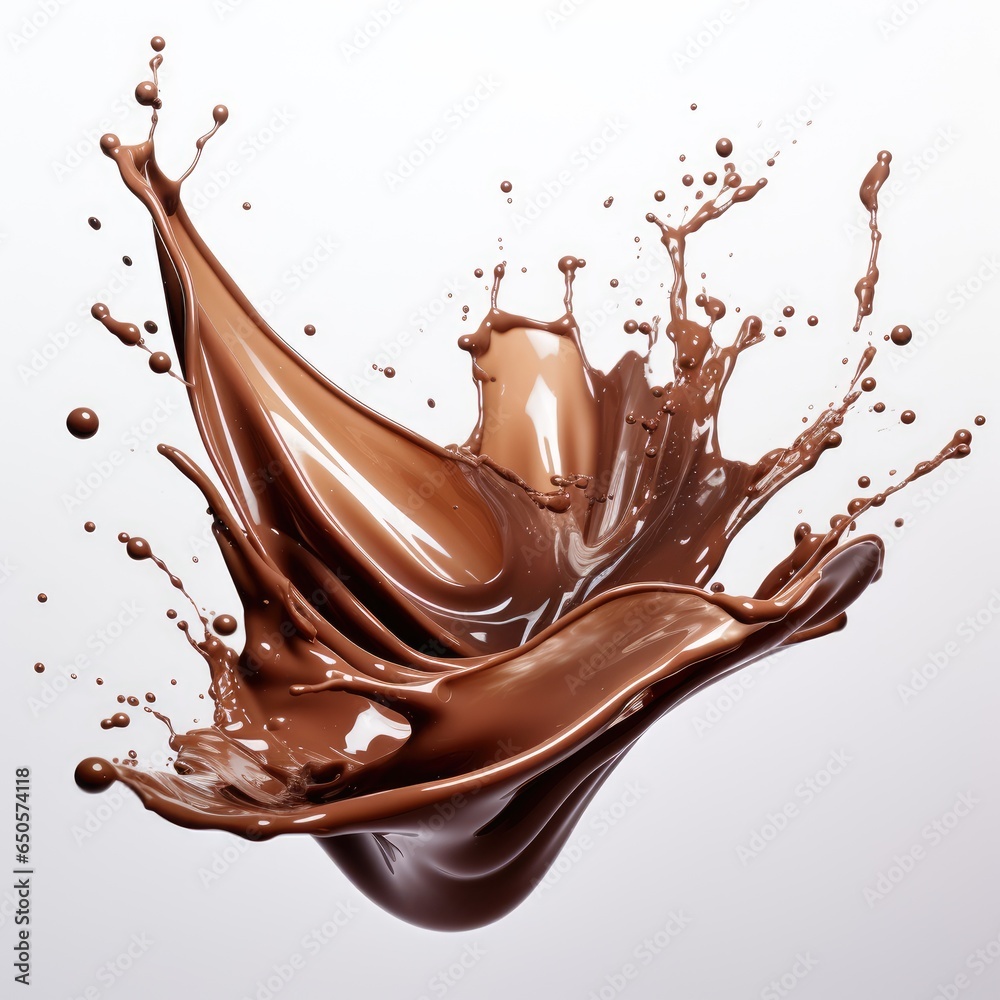 Splash effect of chocolate,on plain white background ,ai generated Splash effect of chocolate,on plain white background ,ai generated