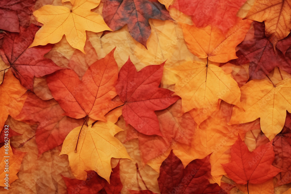 Vibrant red and orange Autumn leaves form a fall backdrop, AI generated Vibrant red and orange Autumn leaves form a fall backdrop, AI generated