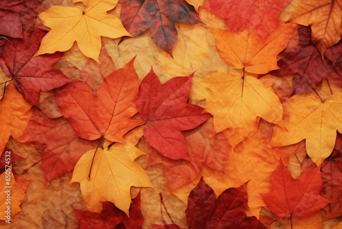 Vibrant red and orange Autumn leaves form a fall backdrop, AI generated