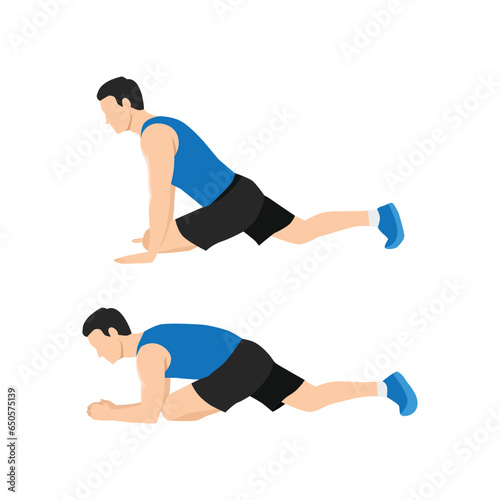 Man doing Pigeon glute stretch exercise. Flat vector illustration isolated on white background