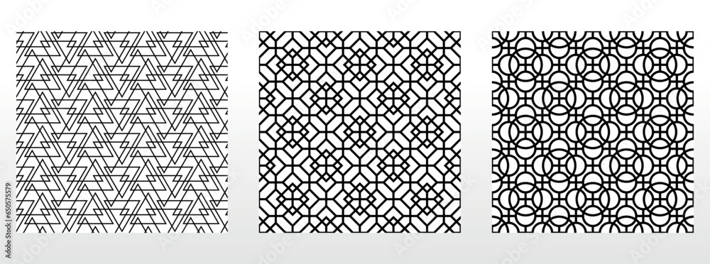 Geometric set of seamless black and white patterns. Simpless vector graphics Geometric set of seamless black and white patterns. Simpless vector graphics
