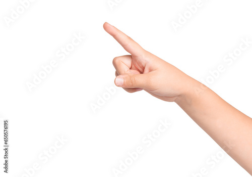 Child's hand pointing or touching isolated