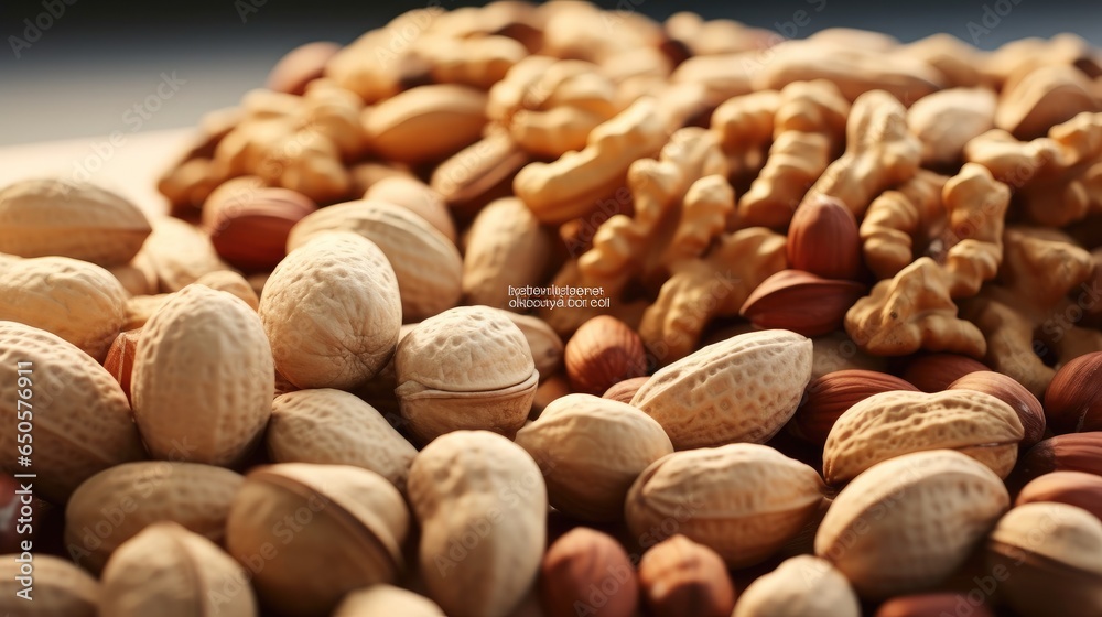 Peanuts on wooden table, Raw nuts and walnuts. Peanuts on wooden table, Raw nuts and walnuts.