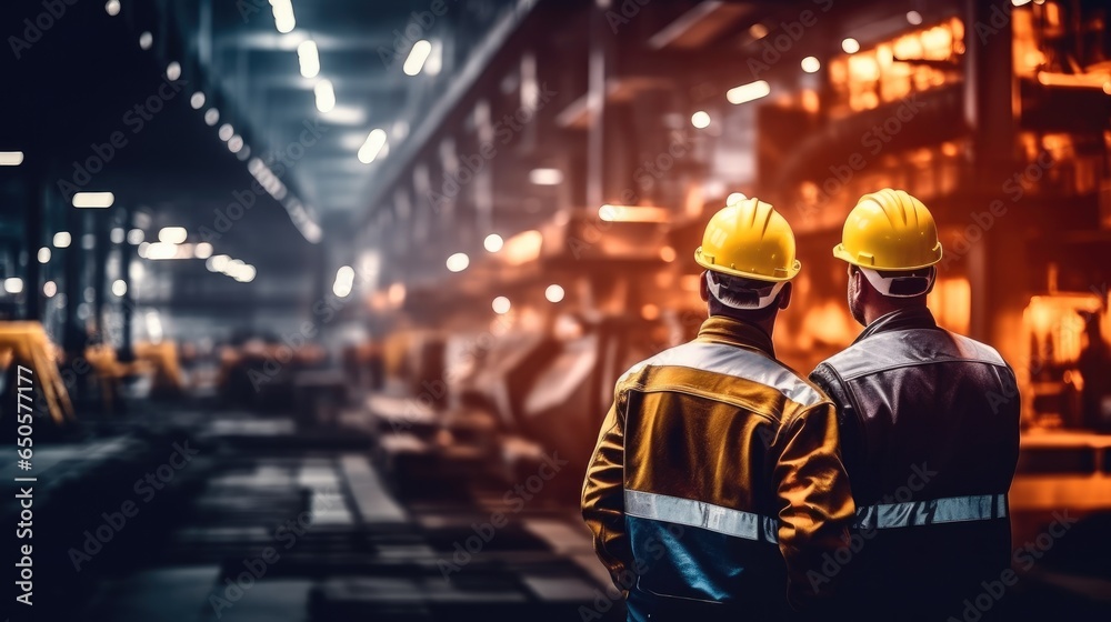 Professional heavy industry worker in a protective uniform and hard hat working at large industrial plant. Professional heavy industry worker in a protective uniform and hard hat working at large industrial plant.