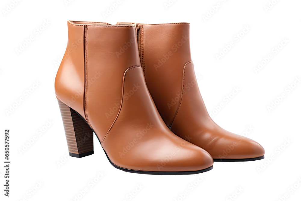 Brown Leather Ankle Boots - obrazy, fototapety, plakaty 