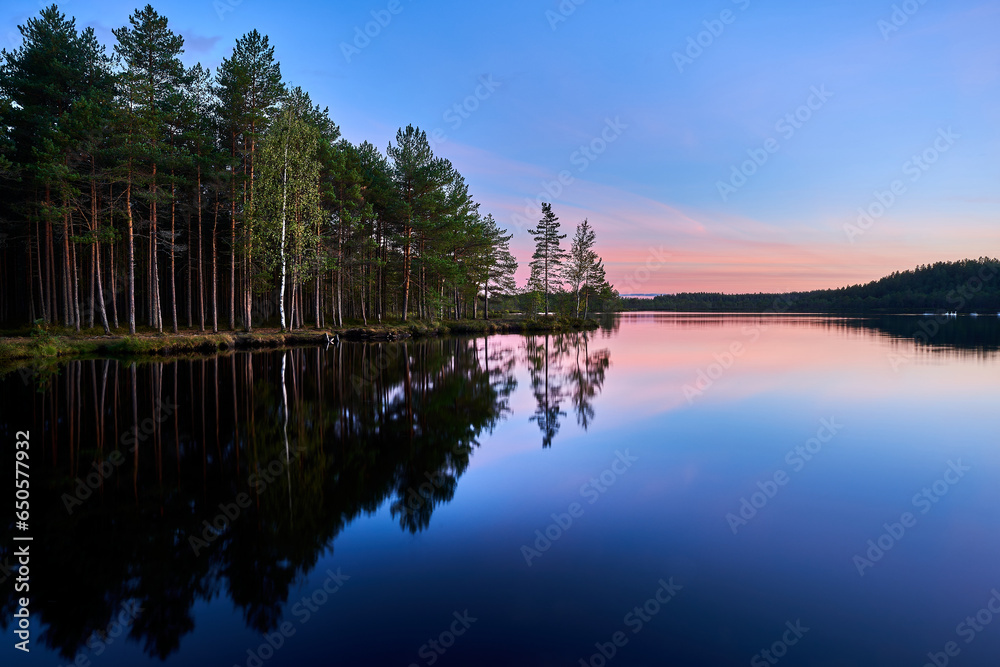 Fototapeta premium Autumn night in forest lake