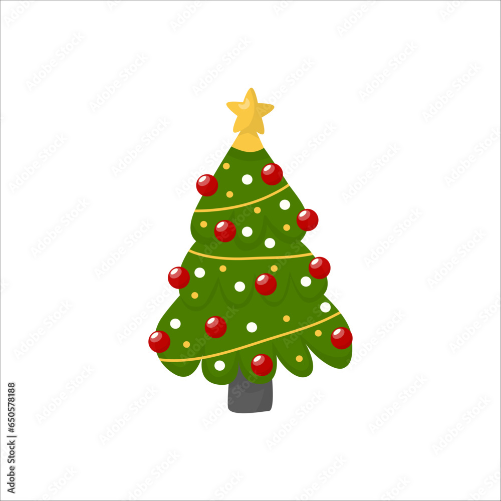 Vector clipart christmas tree in cartoon style. Inscription for postcard, invitation, poster, banner. Vector clipart christmas tree in cartoon style. Inscription for postcard, invitation, poster, banner.