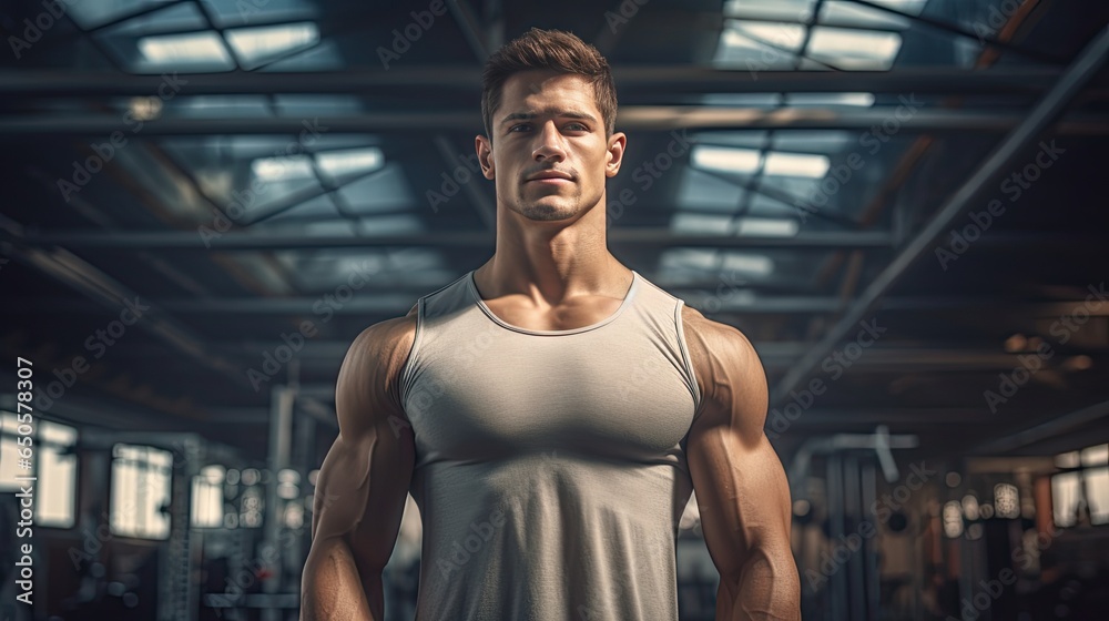 Handsome young man with strong fitness Show off your 6-pack abs in the gym. Handsome young man with strong fitness Show off your 6-pack abs in the gym.