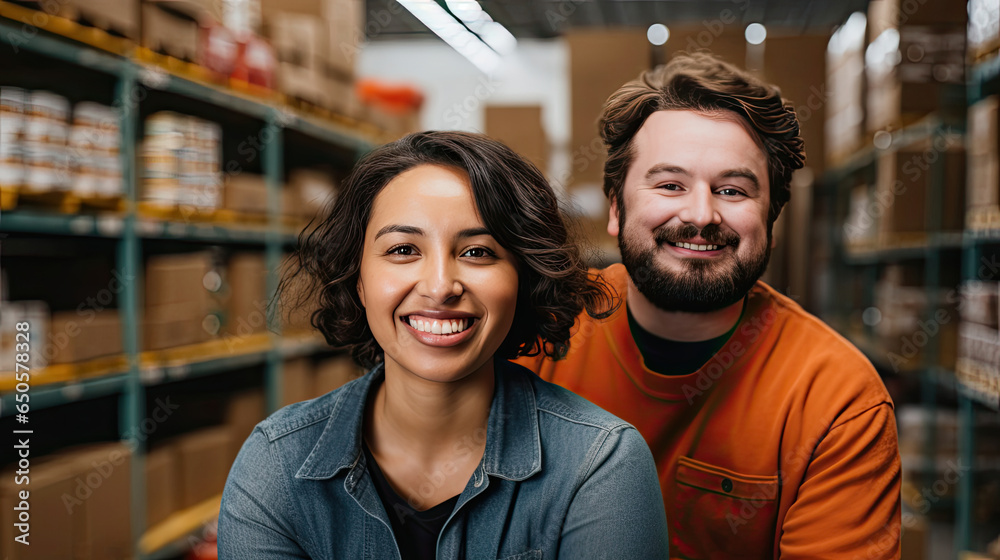 happy workers in a warehouse happy workers in a warehouse