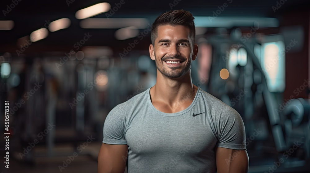 Handsome young man with strong fitness Show off your 6-pack abs in the gym. Handsome young man with strong fitness Show off your 6-pack abs in the gym.
