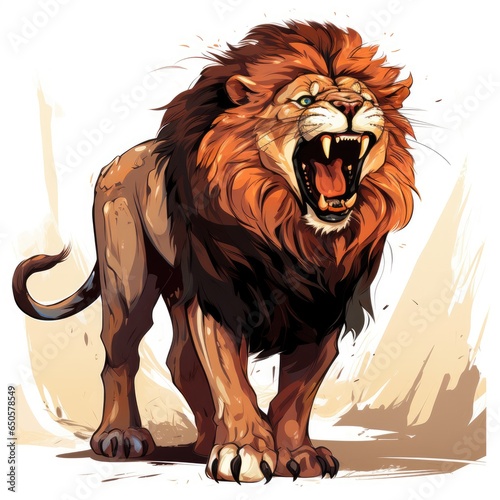 Majestic lion roars to assert dominance in cartoon style