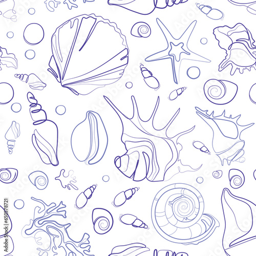 Sea shells seamless pattern for printing on fabric, wallpaper paper, web and other design decoration.Sea shell repeat texture background vector illustration isolated on white.Underwater world