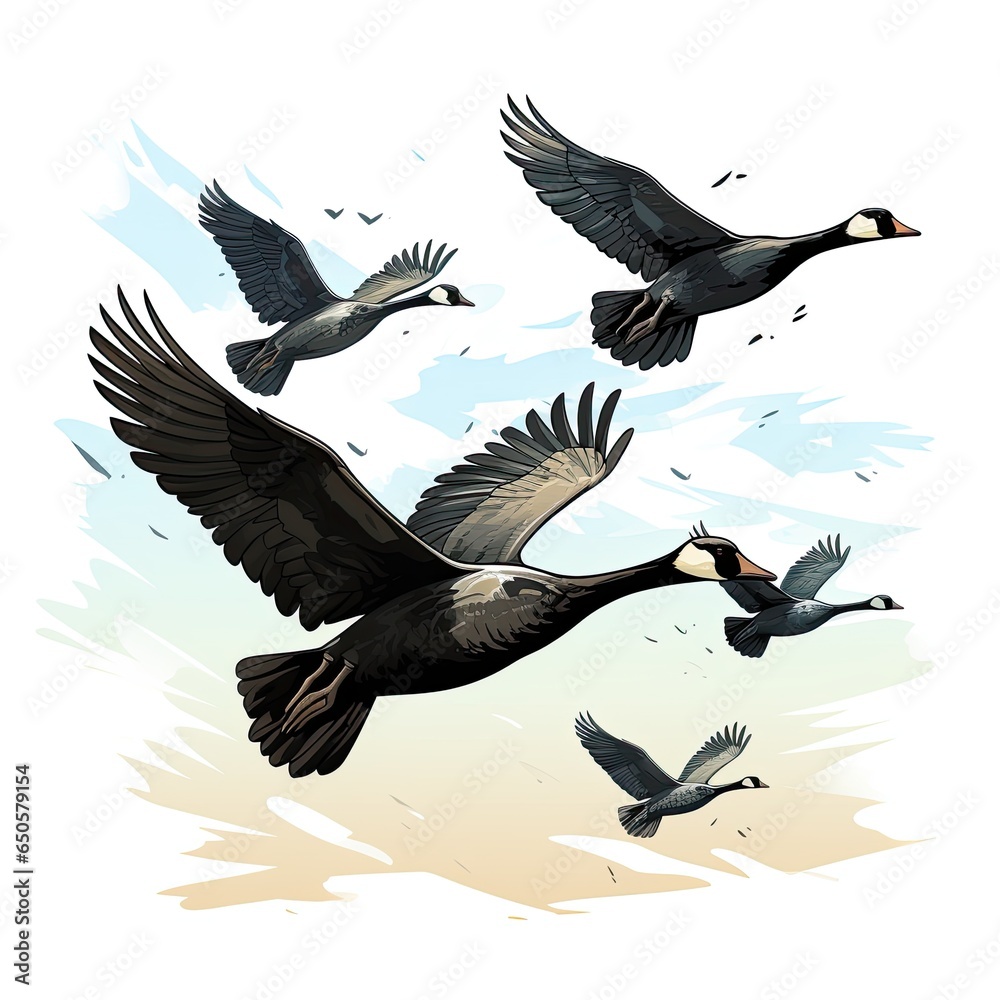 Obraz premium Graceful Geese in cartoon style isolated on a white background