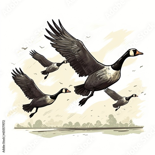 Graceful Geese in cartoon style isolated on a white background © DreamDestination