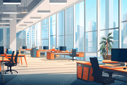 modern creative workplace open space empty nobody office interior contemporary contemporary flat horizontal center.