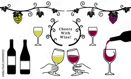 ワイン,ワイングラスを持つペア,おしゃれなワインのイラストセット_cheers with wine