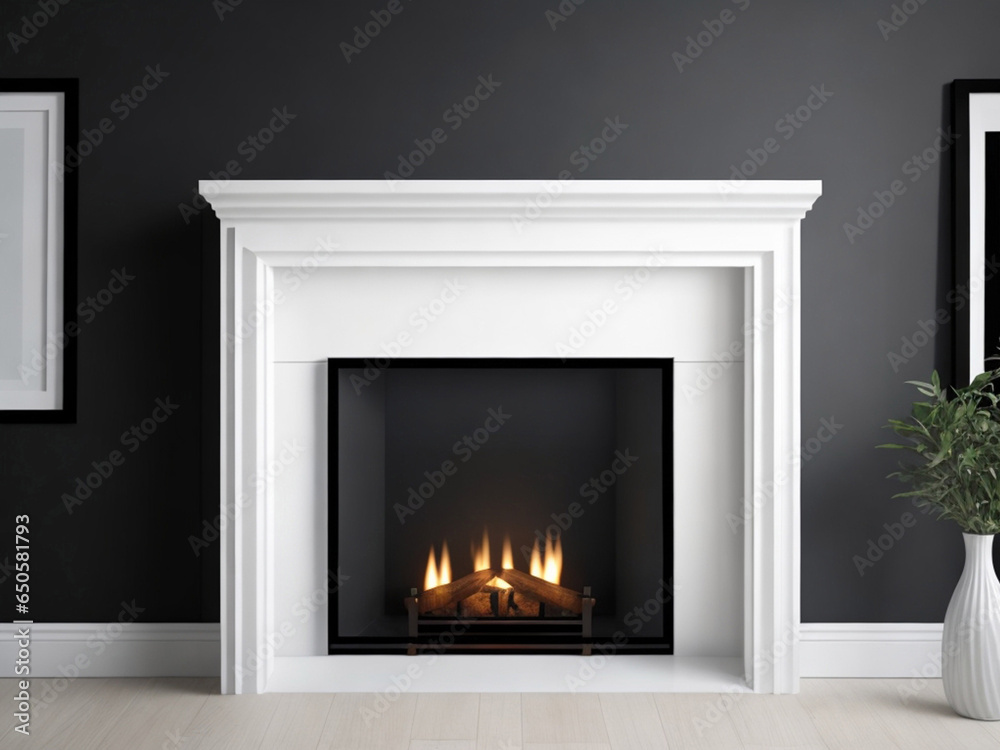 Fireplace in the black room. 3d rendering, mock up. Fireplace in the black room. 3d rendering, mock up.