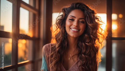 hübsche Frau mit langen Haaren, gen AI photo