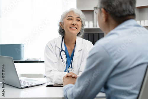 doctors shake hands with patients encouraging each other. To offer love, concern, and encouragement while checking the patient's health. concept of medicine.