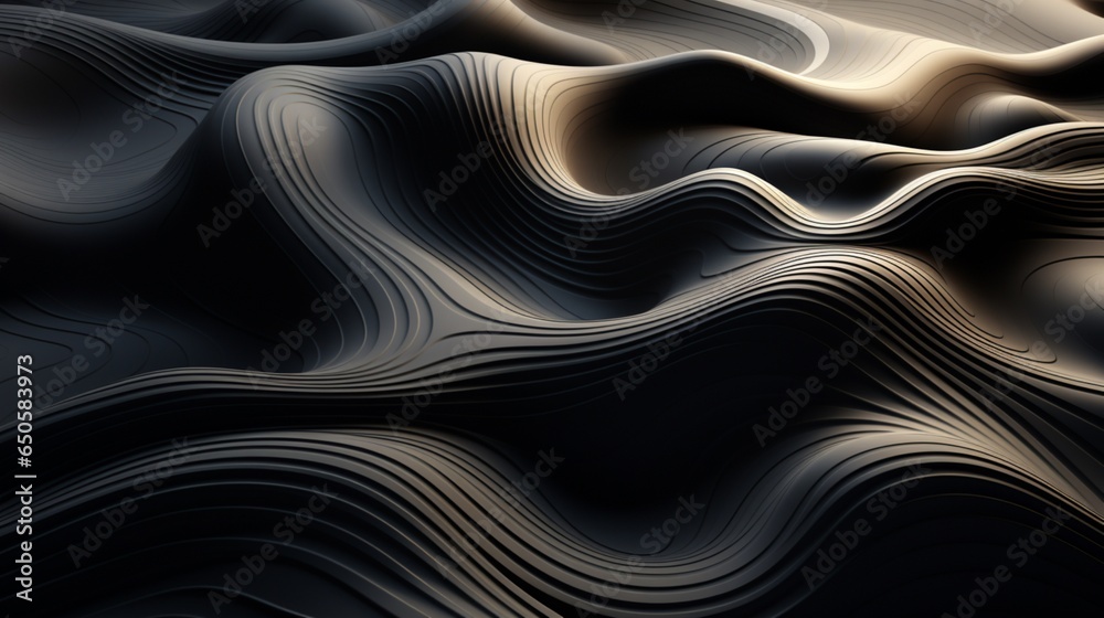 Monochrome abstract contour line illustration.