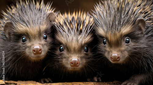 Group of porcupines closeup photo