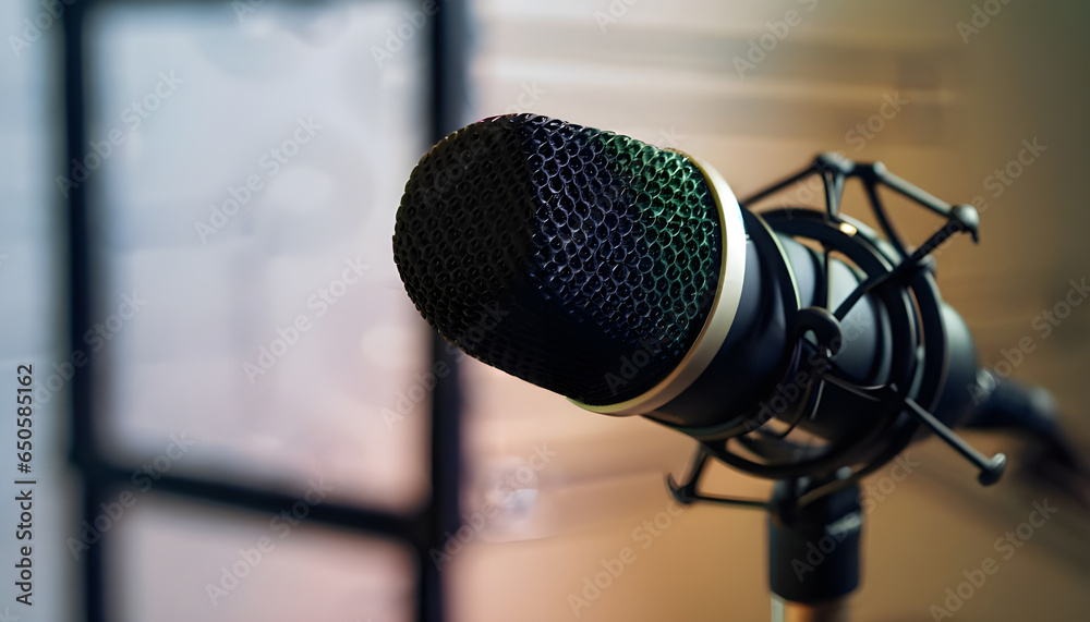 Fototapeta premium Close up of microphone in the studio.