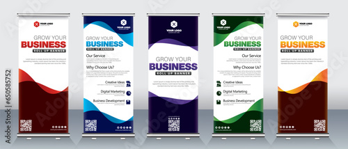 Modern Wave business roll up banner design for events, presentations for x stand print ready design
