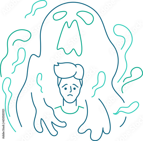 Mental stress and depression concept illustration. Line art style background design for Articles, Posters, Print ads, etc. Editable Vector Stroke.