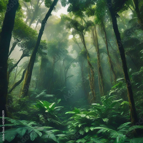Deep tropical jungle in darkness, Tropical Rain forest Landscape © ROMJAN