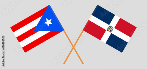 Crossed flags of Puerto Rico and Dominican Republic. Official colors. Correct proportion