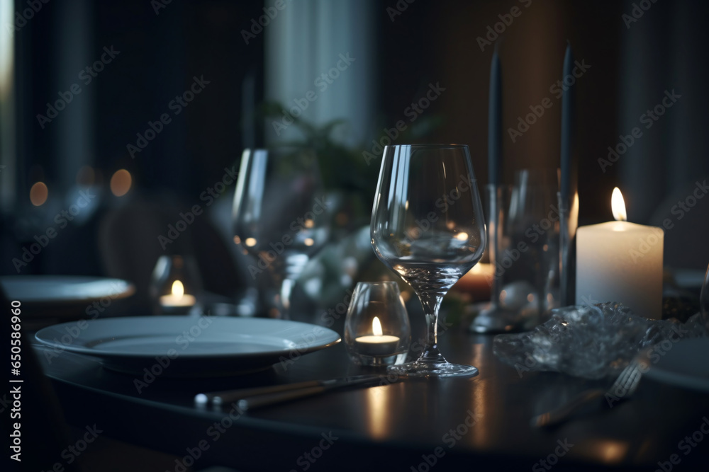 Elegant table setting with candles in restaurant. Selective focus. Romantic dinner setting with candles on table in restaurant.
Elegant table setting with candles in restaurant. Selective focus. Romantic dinner setting with candles on table in restaurant.