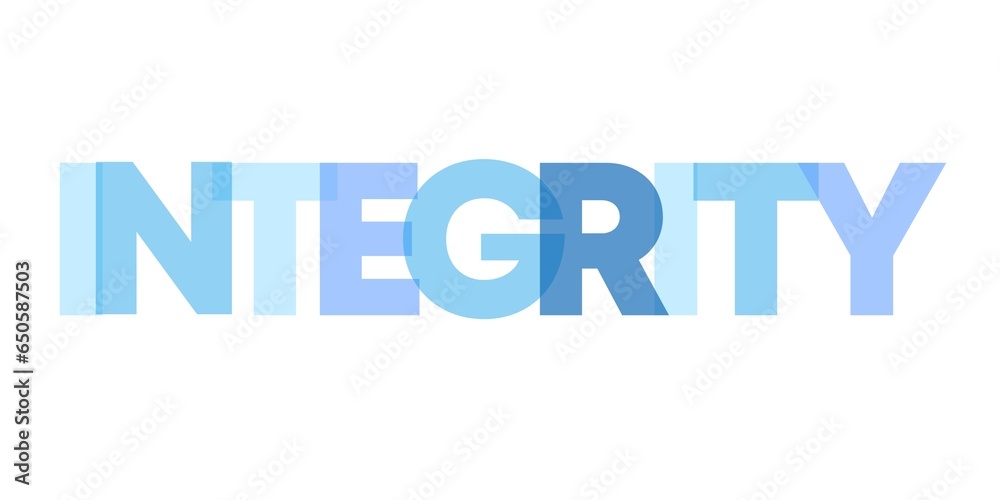 Integrity management business card text. Modern letter poster with blue gradations. Colorful word art slogan icon. Phrase print design element.
