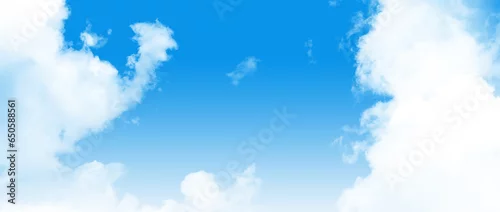 Obraz Biale chmury, tło niebieskie, niebo przejrzyste, słońce