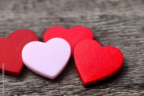 red hearts on wooden background