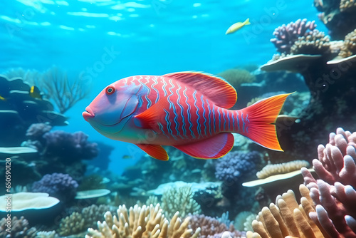 small fish live in coral reefs photography Made with Generative AI