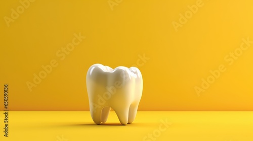 Whitening single tooth, isolated on yellow background. Concept of dental health, teeth treatment doctor, health product advertisement. Generative AI