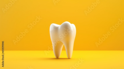 Whitening single tooth, isolated on yellow background. Concept of dental health, teeth treatment doctor, health product advertisement. Generative AI