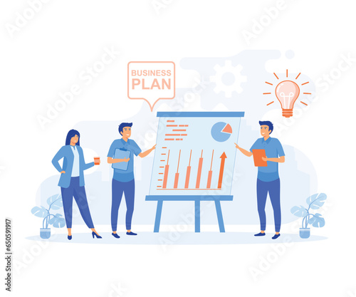 business plan concept, businessman making presentation of business plan. flat vector modern illustration
