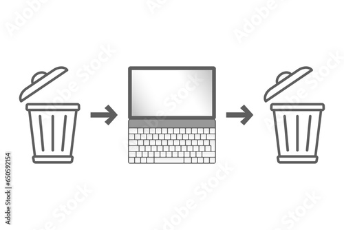 Garbage in, garbage out. GIGO, a concept in computer science. Flawed, or nonsense input data produces nonsense output. An alternative wording is rubbish in, rubbish out. Isolated illustration. Vector. photo