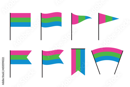 Set of polysexual flags. LGBTQI concept. Flat vector illustration.	