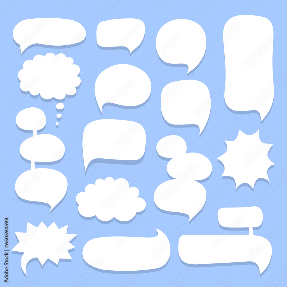 Speech bubble set. Hand drawn empty comics text bubbles. Speech balloon. Chat bubble for apps, web design, promotion and marketing. Vector illustration Speech bubble set. Hand drawn empty comics text bubbles. Speech balloon. Chat bubble for apps, web design, promotion and marketing. Vector illustration