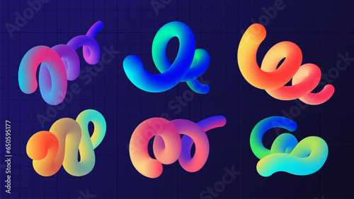 Abstract 3d fluid shape clipart, colorful gradient design vector set.