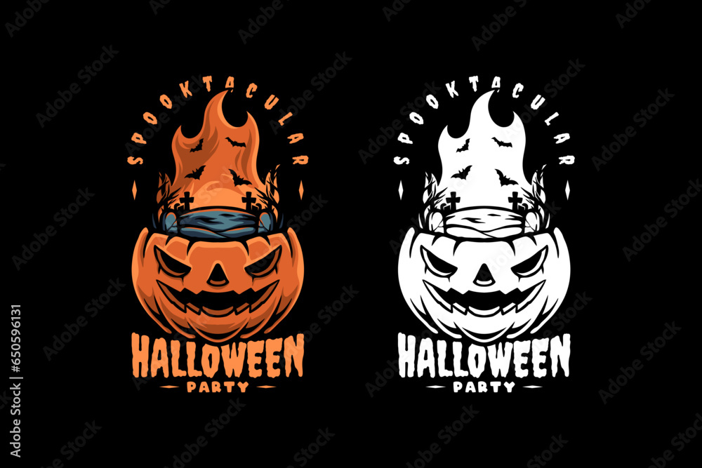 halloween world in pumpkin vintage illustration vector design for merchandise and decor