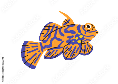 Exotic tropical mandarin fish. Sea water animal. Cute underwater marine manda...
